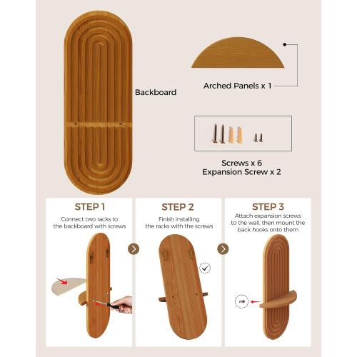 Bamworld Boho Wall Decor Brown Plant Wall Shelf, Mid Century Modern Decor Hanging Plant Shelf, 1-Tier Bamboo Floating Shelves for Home Bathroom Bedroom Living Room Holding Planter Decoration Brown