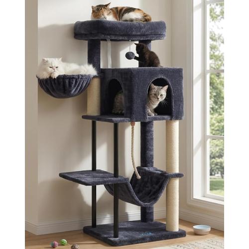 Gitelsnour Cat Tree, Cat Tower for Indoor Cats, 43.3 inch Cat Tree Tower with Sturdy Steel Tube, Hammock, Cat Condo for Small Cats and Kittens, Scratching Post, Smoky Gray GCT004SG