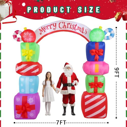9FT Christmas Inflatables Decorations, Outdoor Gift Boxes Arch Giant Blow Up with Built-in LED Lights for Yard Garden Lawn Holiday Decor