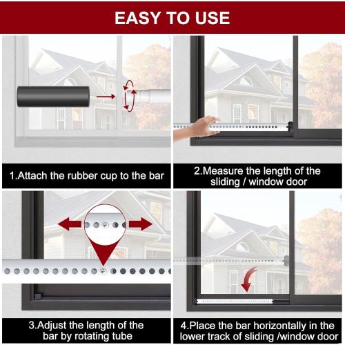 AceMining Sliding Door Security Bar,Heavy Duty Sliding Patio Door Lock Bar, 20-50inch Adjustable Multi-use Window Security Bars, Sliding Door Stopper,White,1Pack