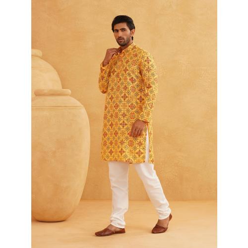 Size 54 Sojanya (Since 1958 Men'S Cotton Linen Blue Foil Printed Only Long Kurta