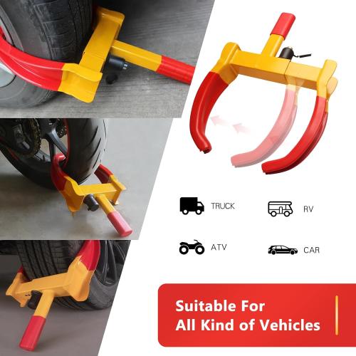 Autobert Universal Wheel Lock, Heavy Duty Tire Lock, Automotive Anti-Theft Lock for Cars, SUVs, Motorcycles, Golf Carts, Bright Color for Deterrence