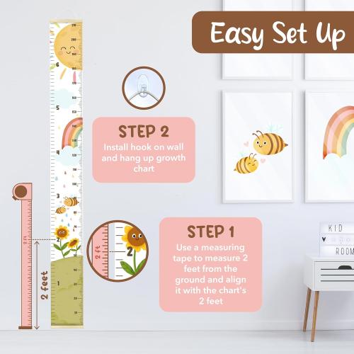 Kids Growth Chart for Wall - 82x7.9 Premium Canvas Removable Height Chart for Kids Height Measurement for Wall, Height Chart Measuring for Kids & Baby, Child Height Wall Chart