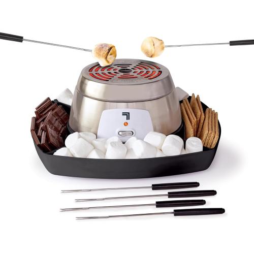 Sharper Image Electric S’mores Maker – 6 Marshmallow Roasting Sticks & Serving Tray Station| Indoor Smores Kit| Kids & Family Party Activity| Kitchen Gadget| Movie Night, Sleepover, Housewarming Gift