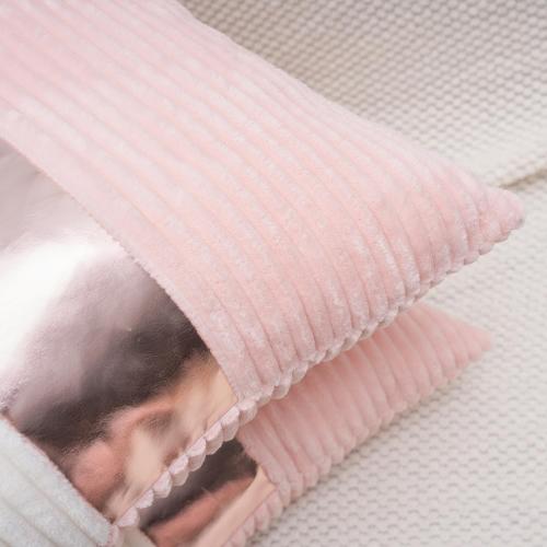 Pink and Cream White Boho Striped Corduroy Throw Pillow Covers with Gold Leather Patchwork 20x20 Inch, Pack of 2, Double-Sided, Soft Home Decorative Pillows for Couch and Living Room