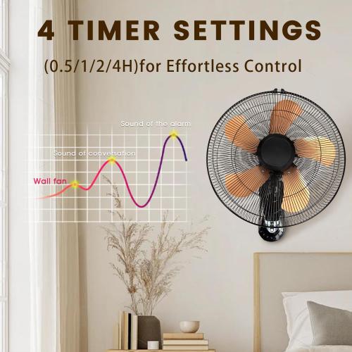 18 Inch Wall Mount Fan with Remote, 3-speed Wall Oscillating Quiet Fan with 5 Blades, Adjustable Tilt and Timing, High Velocity Wall-Mounted Fans for Bedroom, Gym, Office, Warehouse, Garage, Gold