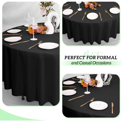 BLACK 10 Pack Table Cloth Round 120 inch Black Tablecloths for Round Tables Wrinkle Resistant Polyester Table Cloth Fabric Table Cover for Party Wedding Events and Camping