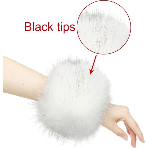 sy soul young Women's Faux Fur Wrist Cuffs Winter Fox Furry Wristbands Fluffy Fur Cuff Bracelet Arm Warmer Accessories