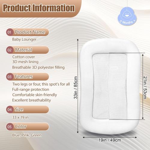 Baby Lounger, Baby Lounger for Newborn, Soft Breathable Washable Infant Lounger WHITE