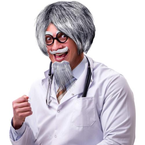 WILLBOND Old Man Cosplay Costume Grandpa Wig Set with Glasses, Grey Wig Eyebrows and Mustache for Halloween Cosplay Party