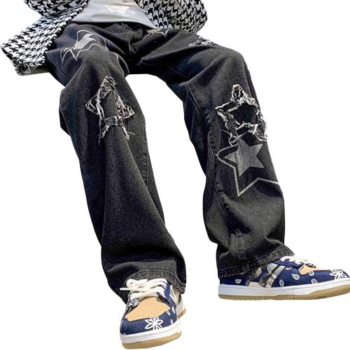Size Large Black Zlmumulin Men's Baggy Hip Hop Denim Jeans Casual Fashion Hip Hop Loose Fit Skateboard Skater Vintage Denim Pants Streetwear