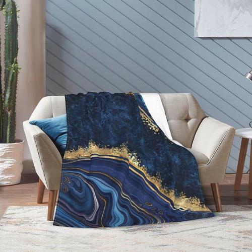 Perinsto Blue Painted Marble Throw Blanket Ultra Soft Warm All Season Marbling Painting Decorative Fleece Blankets for Bed Chair Car Sofa Couch Bedroom