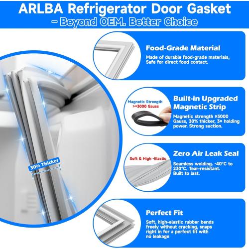 Upgraded 241786006 241786014 Freezer Door Gasket Compatible for Frigidaire Refrigerator Freezer Door Seal 241786002 241786010 FFHS2611PF4 FGHS2631PF4A Gray-White