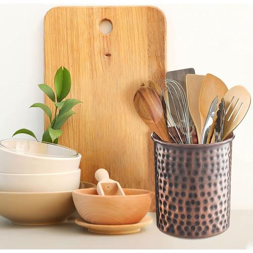 Monarch Abode Kitchen Utensil Holder – Hand Hammered Metal Antique Copper Utensil Holder, Decorative Utensil Crock for Kitchen Counter, Cooking Tool and Spatula Holder for Countertop, Caddy Organizer