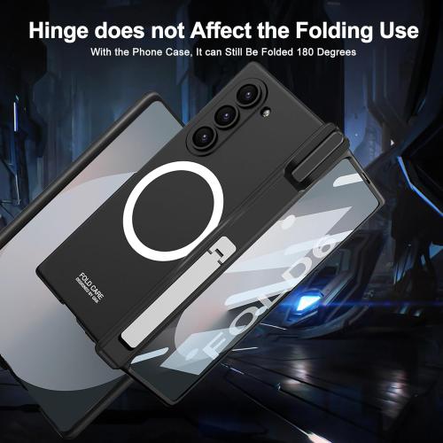 for Samsung Galaxy Z Fold 6 Case with S Pen Holder & Hinge Protection & Kickstand, Z Fold6 Compatible with Magsafe Wireless Charging Built-in Screen Protector All-Inclusive Case (Black)