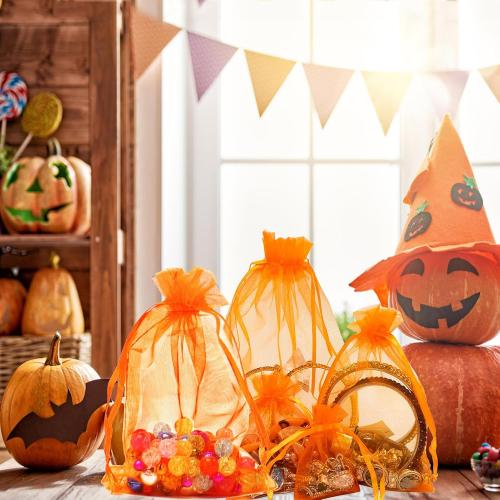 50pcs Drawstring Organza Jewelry Candy Pouch Christmas Wedding Party Favor Gift Bags (8x12, Orange)
