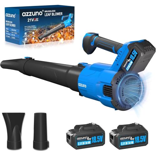 AZZUNO Cordless Brushless Leaf Blower with 2 x 4.0Ah Battery and Charger,3 Speed Mode MAX 580CFM Brushless Motor, Electric Blower for Lawn Care,Patio,Leaves,Dust,and Snow Removal
