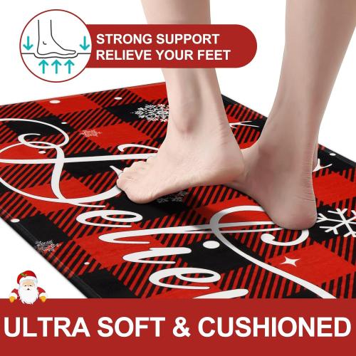 FRAMICS Christmas Kitchen Mat Buffalo Plaid Kitchen Rugs Non Slip Washable, Absorbent Merry Christmas Rugs for Kitchen, Laundry Room, Bathroom, Christmas Decorations