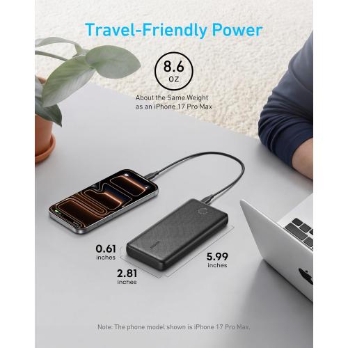Anker Power Bank(PowerCore 10K), Compact Travel-Ready 10,000mAh Battery Pack with PowerIQ Charging Technology, 5V/3A High-Speed Charging for iPhone, iPad,and More(USB-C Input and Output(Black), 1pack)