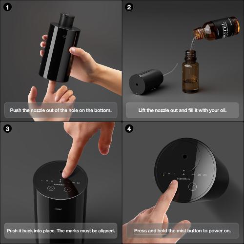ANZ Waterless Diffuser for Essential Oil for Home, Room, Black | Up to 600 sq ft, Battery Operated, 20mL, Timers & Mist Levels, Car Diffuser, for Office, Bathroom, Cold Air, Portable