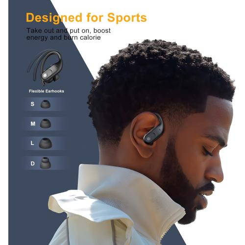 Jzones Wireless Earbuds Bluetooth Headphones 130Hrs Playtime with 2500mAh Wireless Charging Case LED Diaplay Hi-Fi Waterproof Over Ear Earphones for Sports Running Workout Gaming