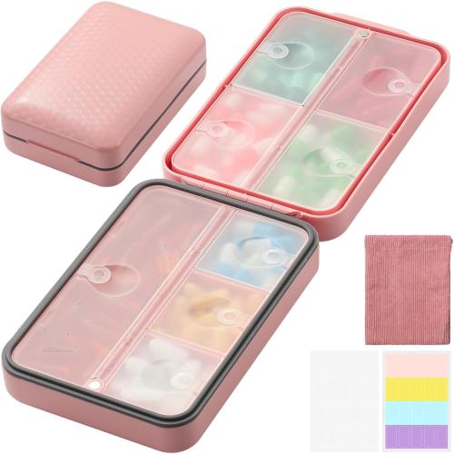 Daily Pill Organizer, 8 Compartments Portable Pill Case Travel Pill Organizer, Pill Container Large for Purse Pocket to Hold Vitamins, Cod Liver Oil, Supplements and Medication, Pink