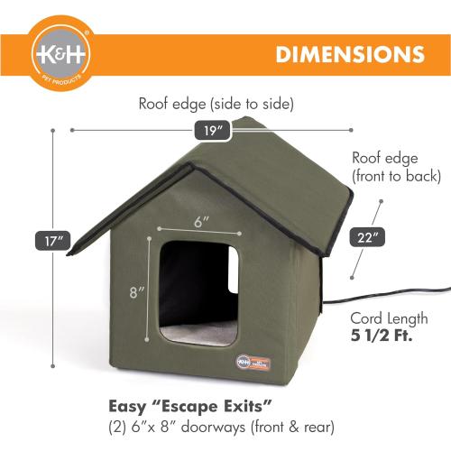Color Olive Green Furhome collective heated indoor and outdoor cat house