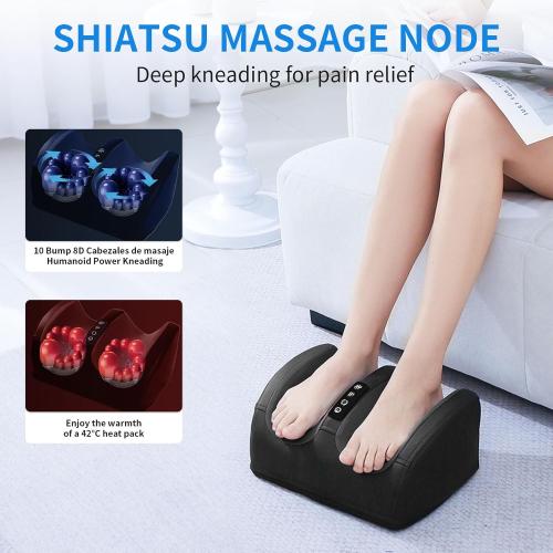Foot and Leg Massager,Heated Foot Massager for Plantar Fasciitis Pain Relief,3D Shiatsu Rollers with Adjustable Heat for Plantar Fasciitis,5 Modes,Enhances Blood Circulation (Black)
