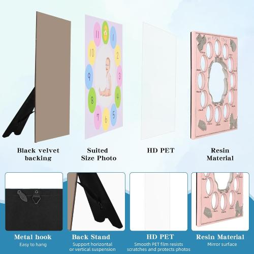 My First Year Photo Frame – Baby's Monthly Milestone Memory Display | Classic Baby Picture Frame Keepsake for Boys & Girls | 12 Monthly Photo Slots in Pink | Nursery Wall Décor