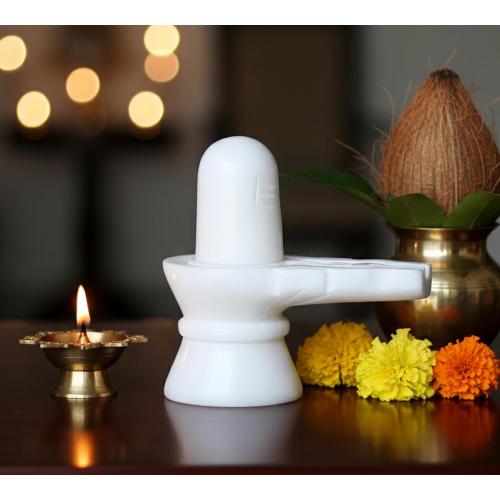 StonKraft Marble Shiva Lingam Shiv Ling Idol Murti Statue Adiyogi (White Lingam)