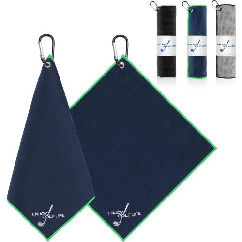3 Pack Golf Towel(16 X 16), Top-Tier Microfiber Super Absorbent Golf Towels for Golf Bags, Premium Waffle-Pattern Embroidered with Carabiner Clip, Golf Accessories (3 Classic Colours)