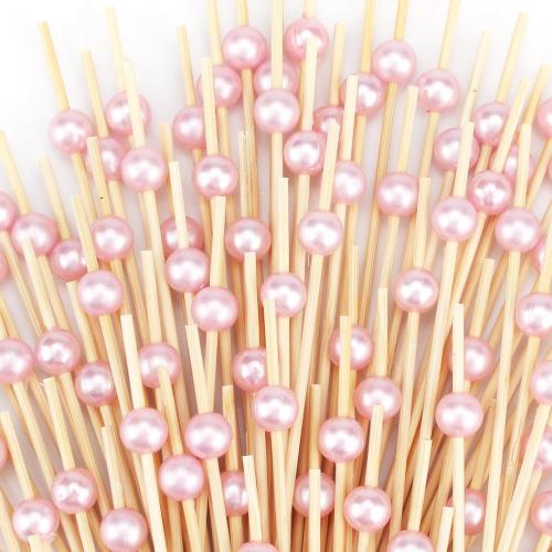 200 PCS Pink Cocktail Toothpicks for Appetizers, Natural Bamboo Coctail Skewers Sticks, Pearl Decorative Cocktail Tooth Picks for Drinks, Fruit, Charcuterie, Wedding Food Party Fancy 4.7 Inch Long