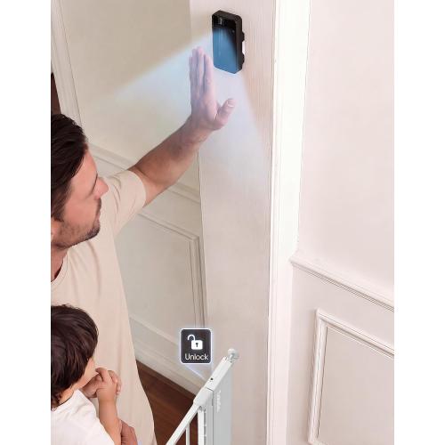 Babelio Smart Baby Gate with Auto-Unlock/Close, Pressure Mounted No Drill for Doorways/Top of Stairs. Pet/Dog Door Wide Walk Thru w/Infrared Sensor & Instant Safety Alert (White, 26.3-37.8 W, 30 H)