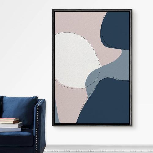 Color-Banner Framed Canvas Print Wall Art Blue, White & Gray Camouflage Imprint Geometric Shapes Illustrations Modern Art Industrial Multicolor Cool for Living Room, Bedroom, Office - 16x24 Black