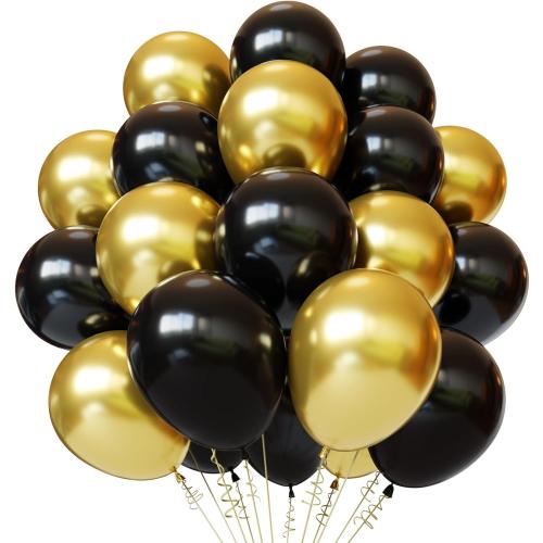 Black Gold Balloons, 50pcs 12 inch Gold Black Balloons Kit, Black Latex Balloons for Birthday, New Year,Wedding, Graduation Party Decorations