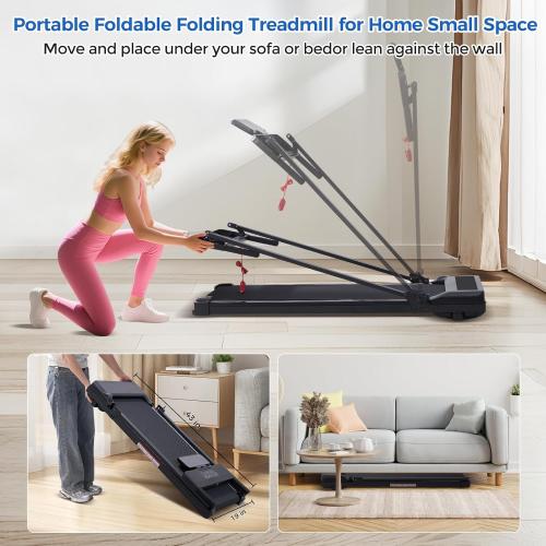 Walking Pad Treadmill with Handle Bar, Compact Portable Treadmills for Home Small, Electric Walking Pads with Handles, 3.5HP Quiet Motor and LED Display, 400 LBS Capacity