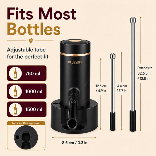 BLUBYEES Electric Wine Aerator and Decanter Set with Stand Base, Rechargeable Automatic Aerator Dispenser with One-Touch Pouring and Built-in Pourer, Father’s Day Wine Gift for Men