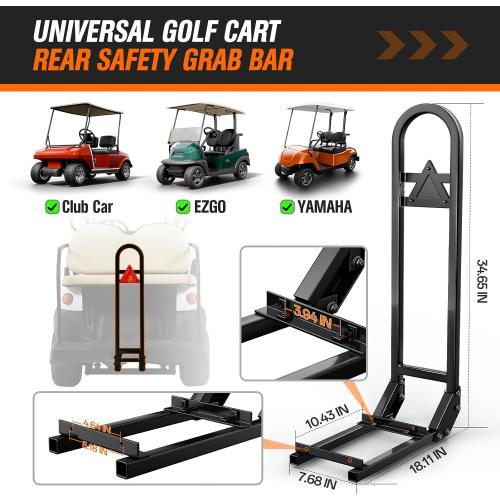 Golf Cart Rear Seat Grab Bar, Fits Club Car EZGO Yamaha(2 2) /(4 2) Passenger Golf Cart with Metal Footplates, Universal Golf Cart Safety Grab Bar, Detachable & Easy to Install