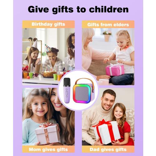 Mini Karaoke Machine Speaker for Kids Adults,Portable Bluetooth with 1-2 Wireless Microphones,Christmas Birthday Gifts Toys Girls Boys Ages 4, 5, 6,7, 8,9,10,11,12  Years Old Toddler (Purple - 2 Mic)
