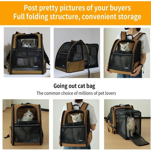 Cat Backpack，Expandable Cat Carrier Backpack, Dog Backpack Carrier and Pet Carrier Backpack, Suitable for Cats, Dogs Kitten or Small Dogs, Travel Friendly Puppy Cats Bag (Brown)