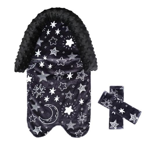 Baby Car Seat Head Support for Boys, Infant Carseat Insert & Seat Belt Covers for Car Seat Super Soft Minky Newborn Headrest Cushion for Baby Carseats,Stroller, Bouncer (Black)