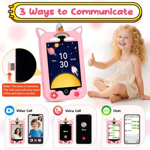 ele ELEOPTION 4G Smart Phone for Kids Toys with SIM Card, Touchscreen Toy Phone Interactive GPS Cell Phone for 3 4 5 6 7 8 9 10 Year Old Girls Boys Christmas Birthday Calling Smartphone Gifts Pink