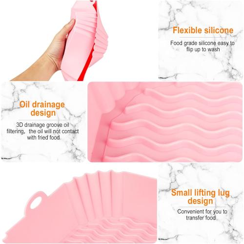 2 PCS Square Silicone Air Fryer Liners - 8 Inch Air Fryer Reusable Liners - Kitchen Accessories - AirFryer Inserts for 4 to 7 QT Oven Microwave Accessories (Grey   Pink)