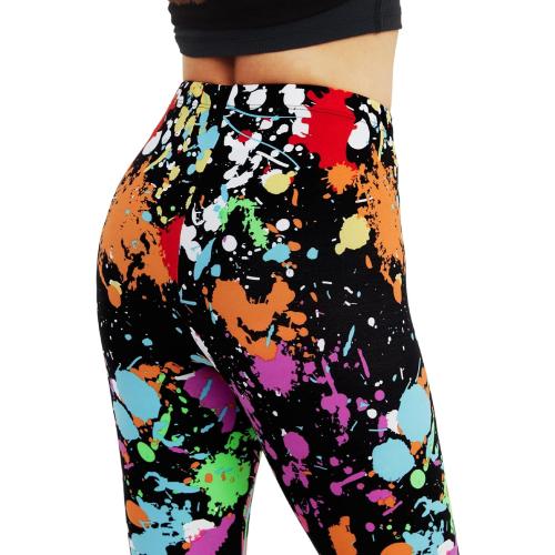 One size sissycos Women's 80s Leggings Neon Artistic Splash Printed Buttery Soft Stretchy Pants