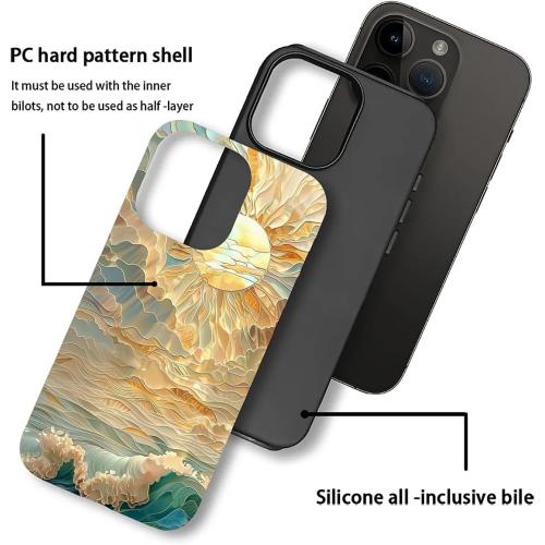 ZHEGAILIAN Case for iPhone 13 Pro Max,Ocean Waves Sun Rays Stained Glass for 2 in 1 Hard Shell   Soft Silicone,Shockproof Bumper Drop Protective Case for iPhone 13 Pro Max