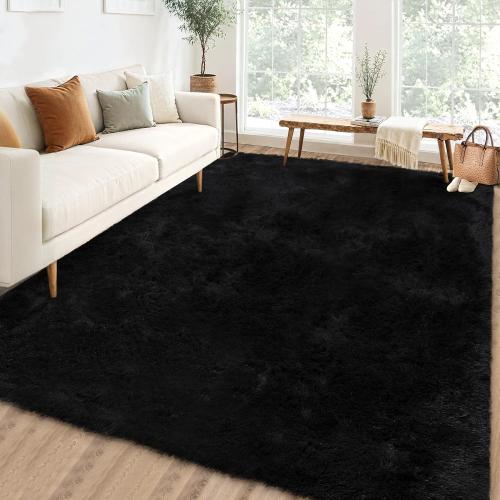 GarveeHome 9x12 Fluffy Area Rug- Shag Area Rug for Living Room, Shaggy Large Indoor Thick Living Room Carpet with Non-Slip Backing, Soft Plush Fuzzy Carpet for Bedroom, 9x12, Black