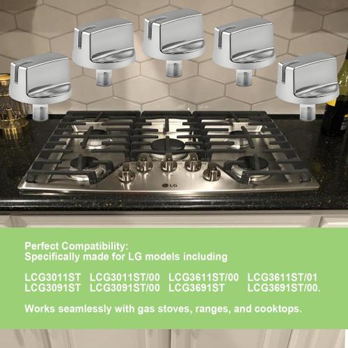 5 Pack AEZ73293801 Burner Control Knob Replacement,Compatible with LG Range/Stove Gas Cooktop,Burner Control Knob Assembly Replaces EBZ60710601,2025031,AH3639420,EA3639420,AP5594929,PS3639420
