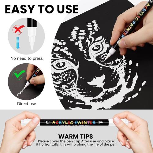 Black and White Paint Marker, 8 Pack Dual Tip Acrylic Paint Pens with Medium Tip and Brush Tip, Ideal for Wood, Rock Painting, Canvas, Stone, Glass, Ceramic