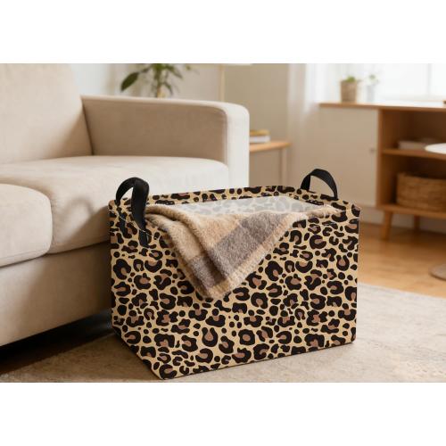 Essme Rectangular Leopard Print Baskets,Cute Basket with Handles for Room Decor, Book Bins,Shelf Basket.（New Leopard Print