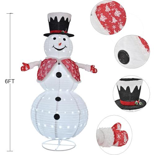 6FT Snowman Outdoor Christmas Decorations with 190 LED Lights，Lighted Snowman with Top Hat   Vest   Glove for Xmas Indoor and Outdoor Lawn Garden Yard Holiday Decor